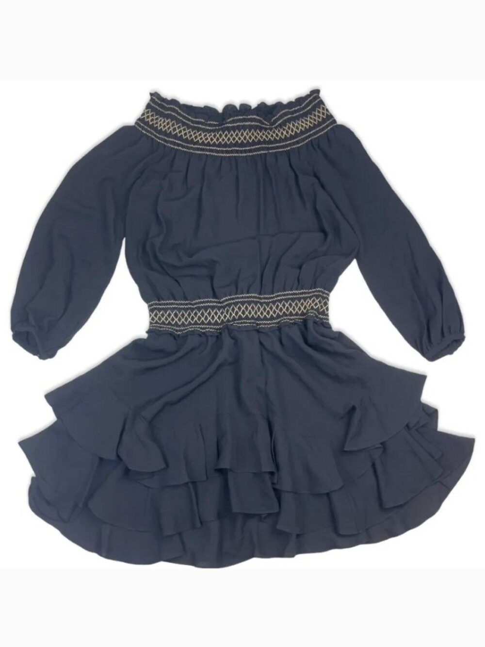 A.L.C. Black Silk Smocked Ruffle Mini Dress Size 12